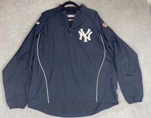 Majestic Authentic New York Yankees 1/4 Windbreaker Short Sleeve Mens Large Blue